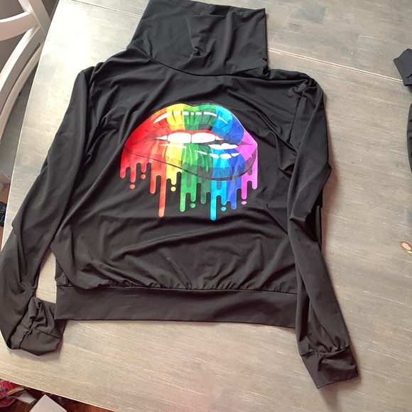 Black and white track suit with multicolored lips logo size large- worn twice - Picture 2 of 4